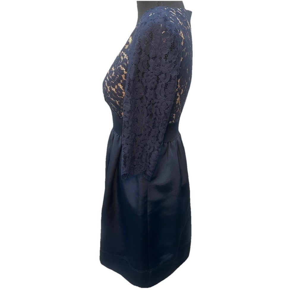 Eliza J Dress Women's Size 2 Navy Blue Lace Faille Fit and Flare Lining Pockets - Picture 9 of 13